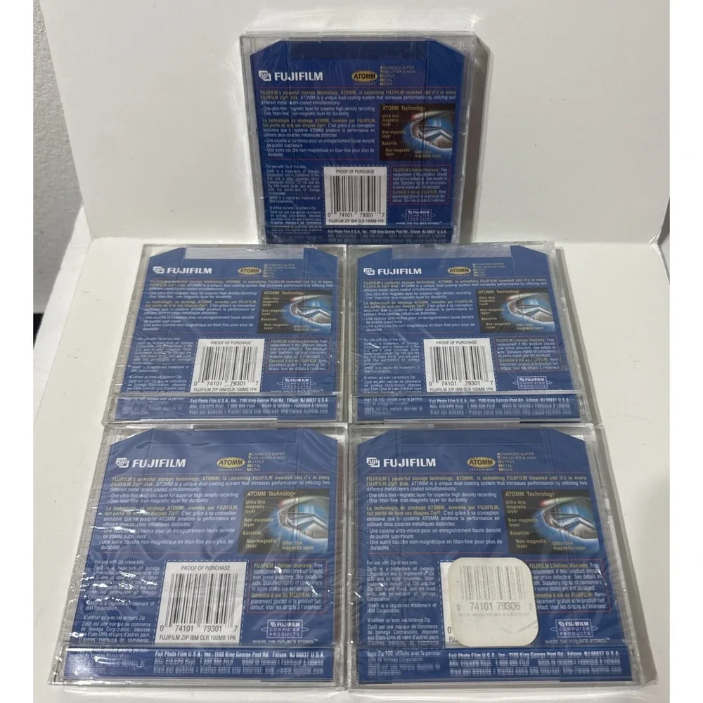 Zip 100MB Disk IBM Formatted Color Disks ATOMM Fujifilm USA 5 Pcs Factory Sealed